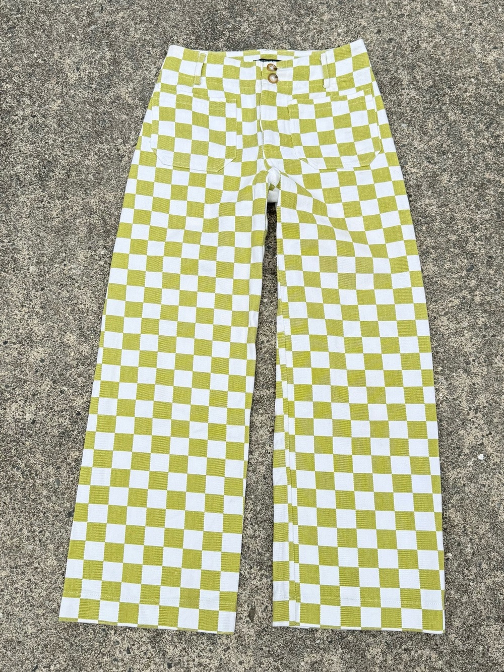 Papermoon Lime and White Checkerboard Straight-Leg Jeans
